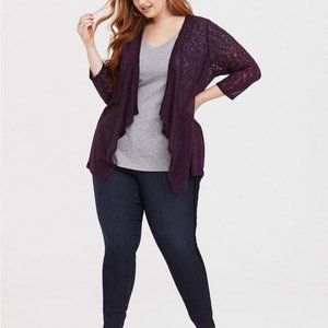 Torrid Size 2 - Pointelle Cardigan Drape Front Sweater - Purple